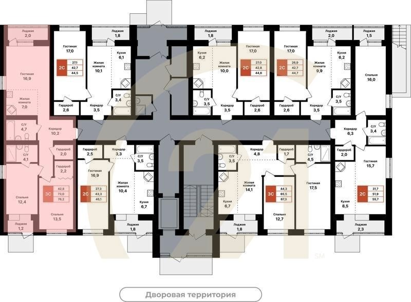 3-комн, 76.2 м², 1 этаж