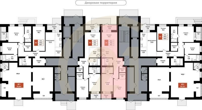 3-комн, 74.2 м², 1 этаж