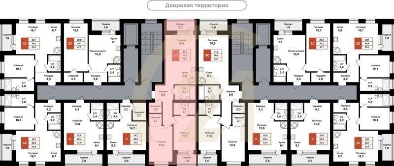 3-комн, 73.7 м², 2-8 этаж