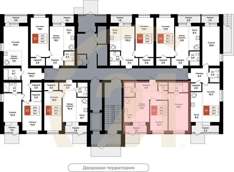 3-комн, 67.3 м², 1 этаж