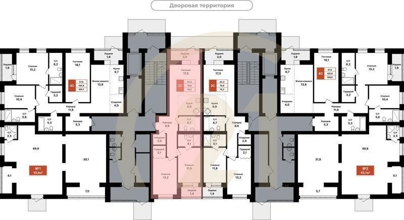 3-комн, 74.2 м², 1 этаж