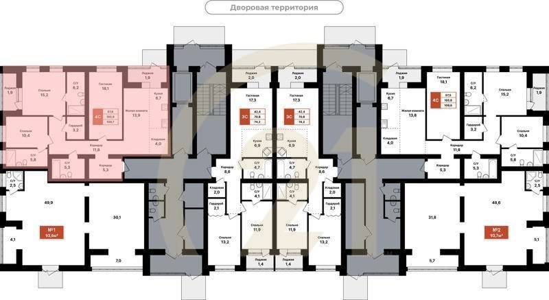 4-комн, 109.7 м², 1 этаж