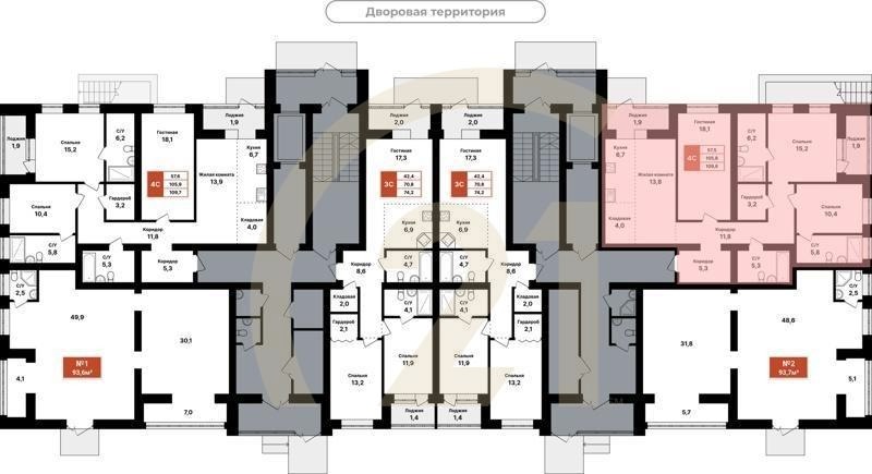 4-комн, 109.6 м², 1 этаж