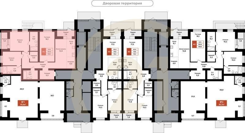 4-комн, 109.7 м², 1 этаж