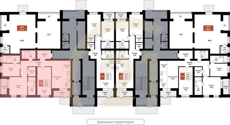 4-комн, 109.6 м², 1 этаж