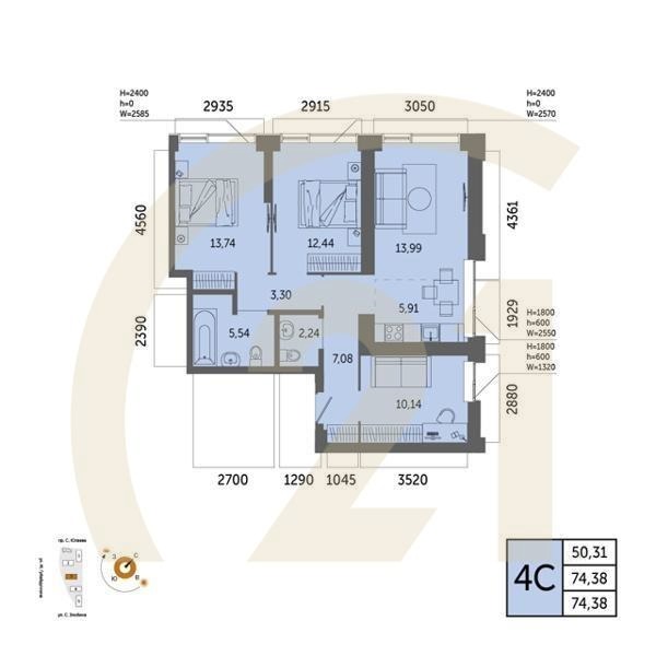 4-комн. квартира 72,25 м² 30/32 эт.