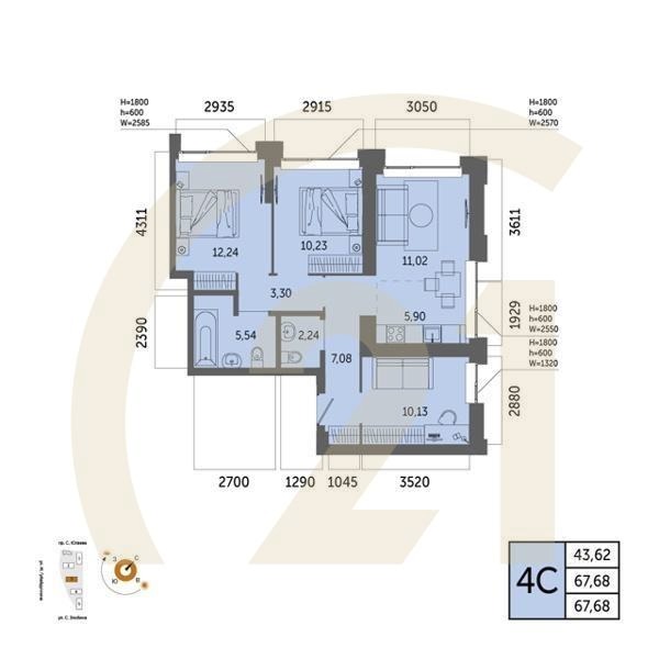 4-комн. квартира 74,38 м² 31/32 эт.