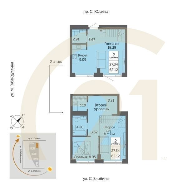 2-комн, 62.12 м², 2 этаж