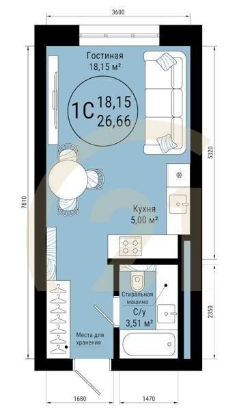 1-комн, 26.66 м², 16 этаж