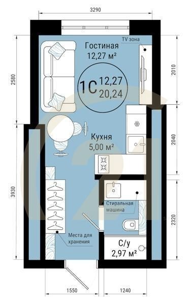 1-комн, 20.24 м², 4-25 этаж