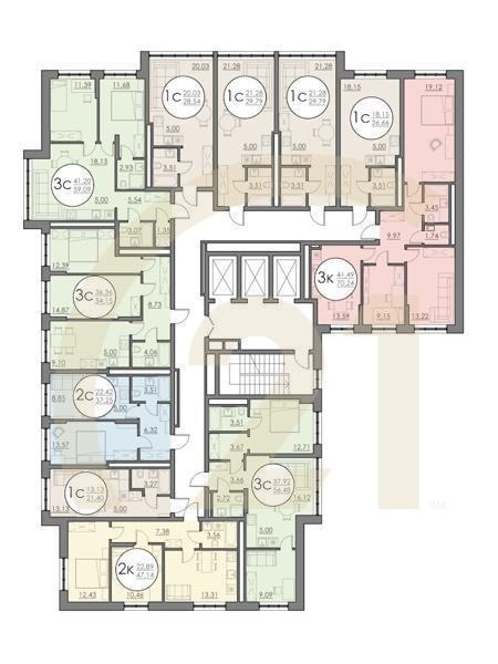 3-комн, 56.48 м², 19 этаж