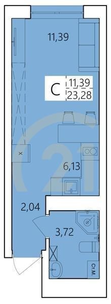 Студия, 23.28 м², 1-25 этаж