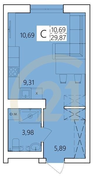 Студия, 29.87 м², 1-25 этаж