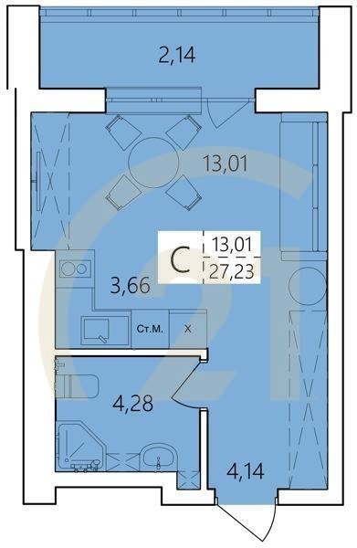 Студия, 27.23 м², 8-25 этаж