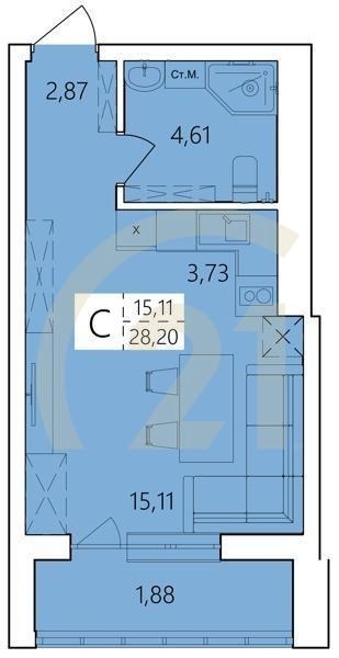 Студия, 28.2 м², 5-25 этаж