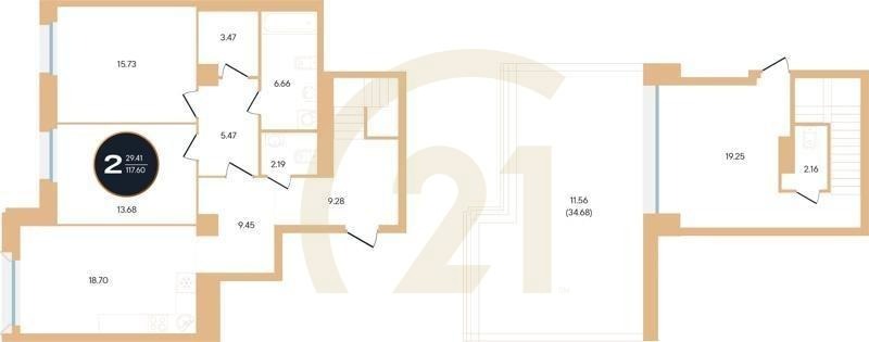 2-комн, 117.6 м², 14 этаж