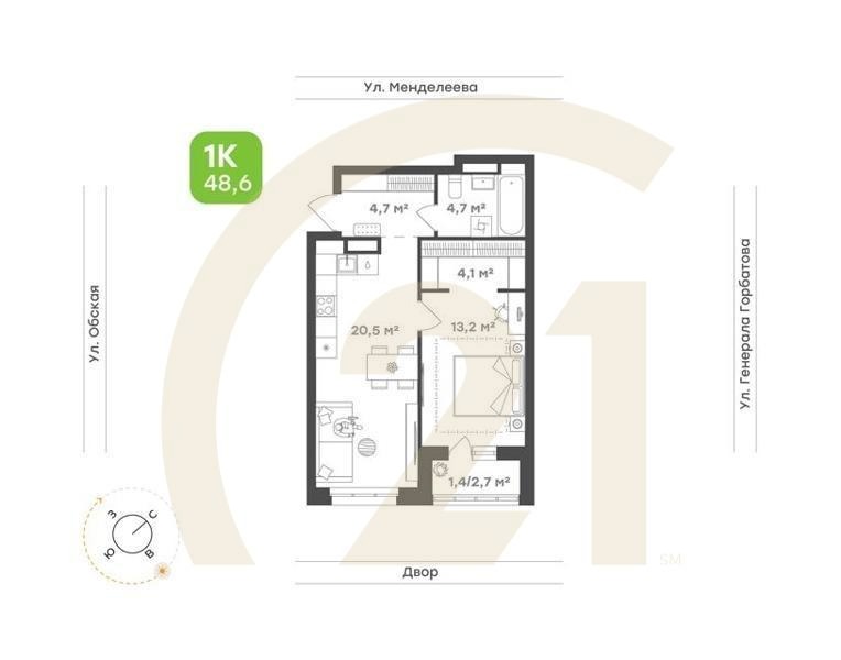 1-комн. квартира 39,3 м² 3/26 эт.