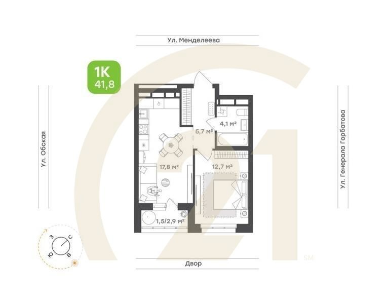 1-комн. квартира 47,3 м² 13-19/26 эт.