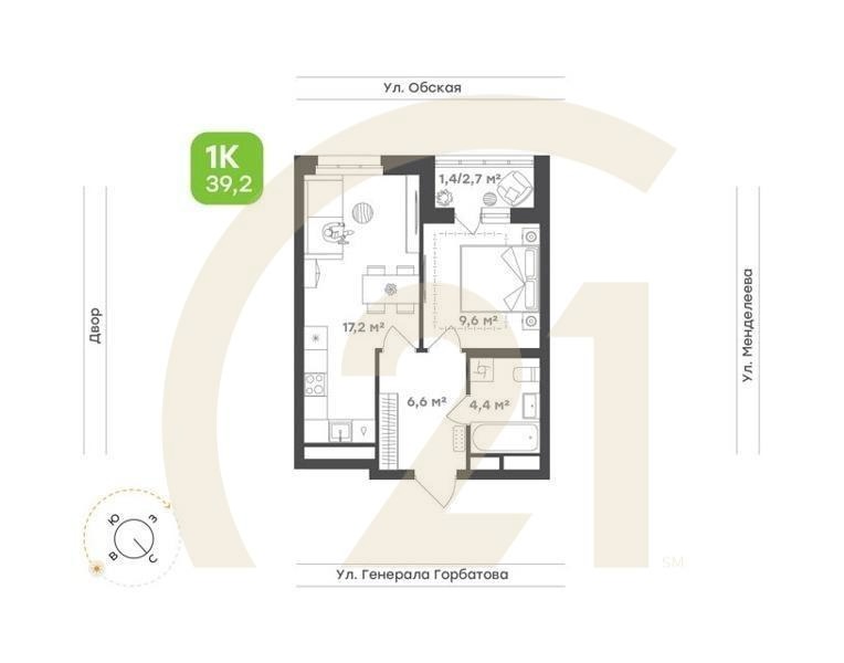 1-комн. квартира 39,4 м² 16/26 эт.