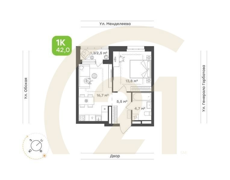 1-комн. квартира 38,4 м² 13/26 эт.