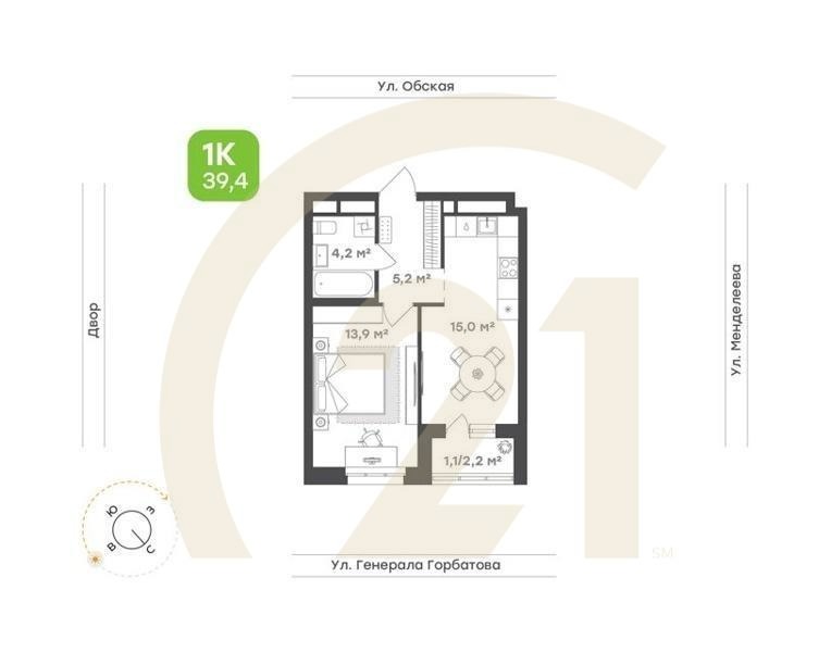 1-комн. квартира 51,4 м² 8-12/26 эт.