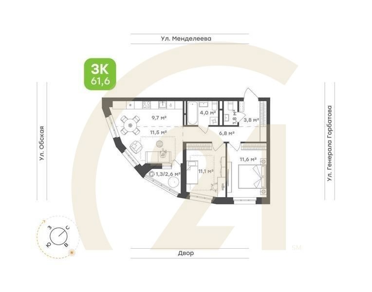2-комн. квартира 62,1 м² 19/26 эт.