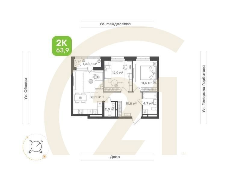 2-комн. квартира 57,2 м² 17-25/26 эт.