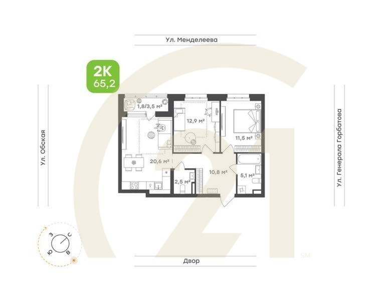 2-комн. квартира 64,3 м² 5-11/26 эт.