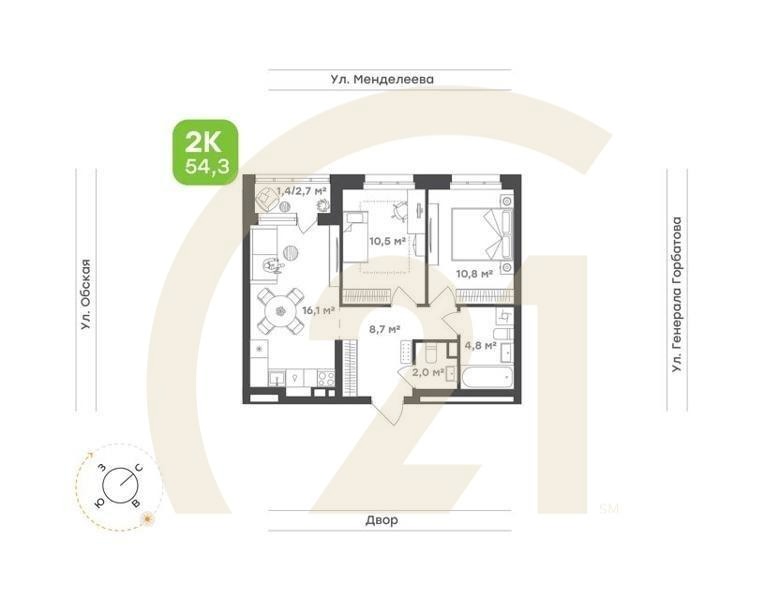 2-комн. квартира 65,2 м² 2/26 эт.