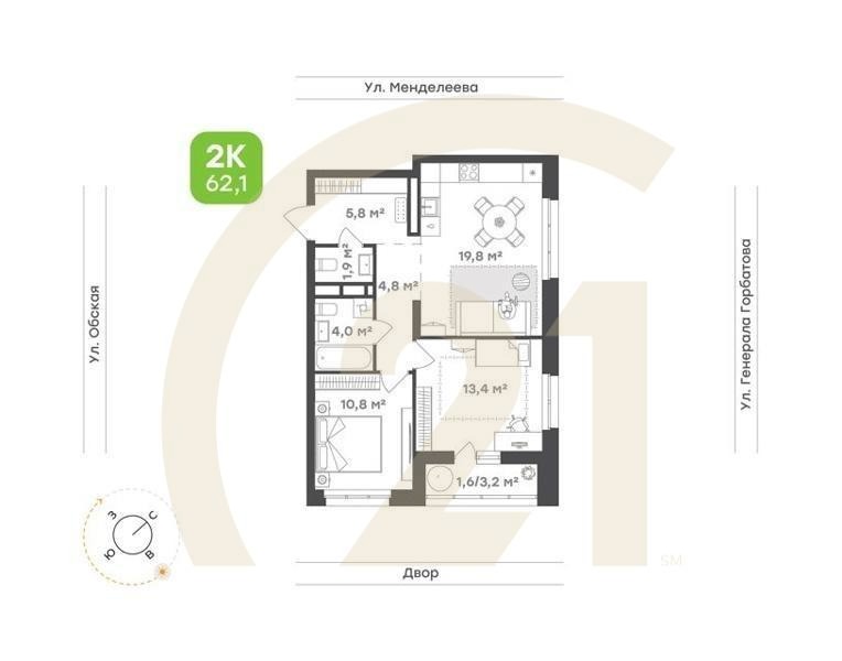 2-комн. квартира 64,7 м² 2/26 эт.
