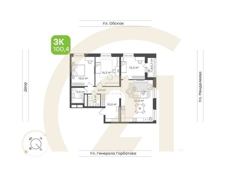 3-комн. квартира 84,8 м² 10-13/26 эт.
