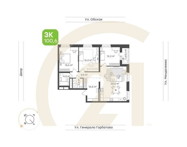 3-комн. квартира 100,4 м² 4/26 эт.