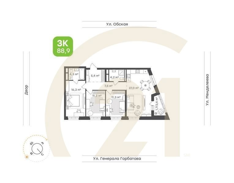 3-комн. квартира 84,6 м² 13-19/26 эт.