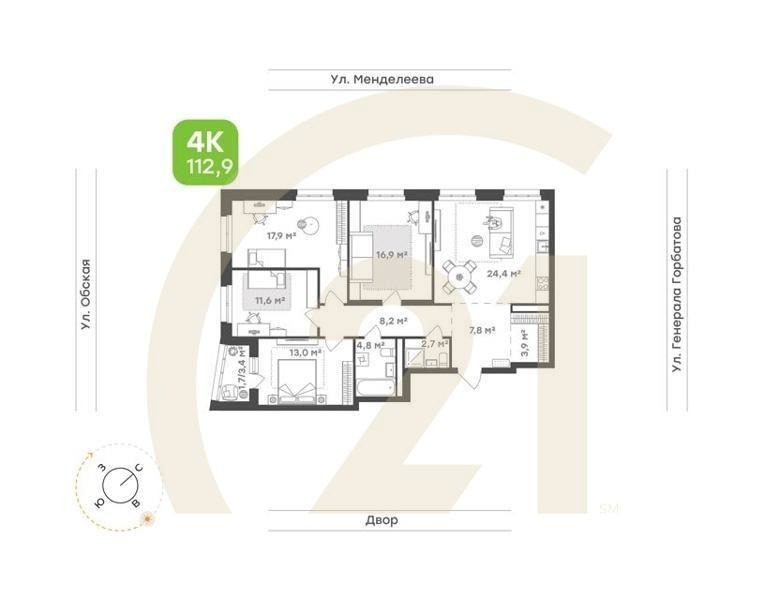 4-комн. квартира 112,7 м² 4-7/26 эт.