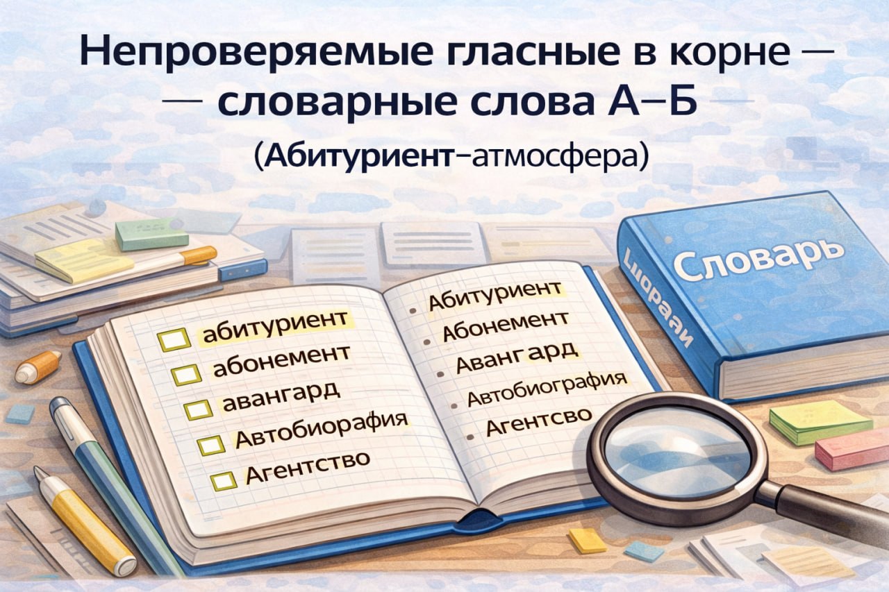 Непроверяемые гласные в корне — словарные слова А–Б