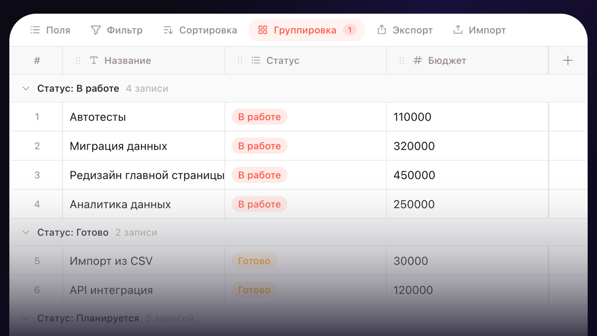 Группировка строк