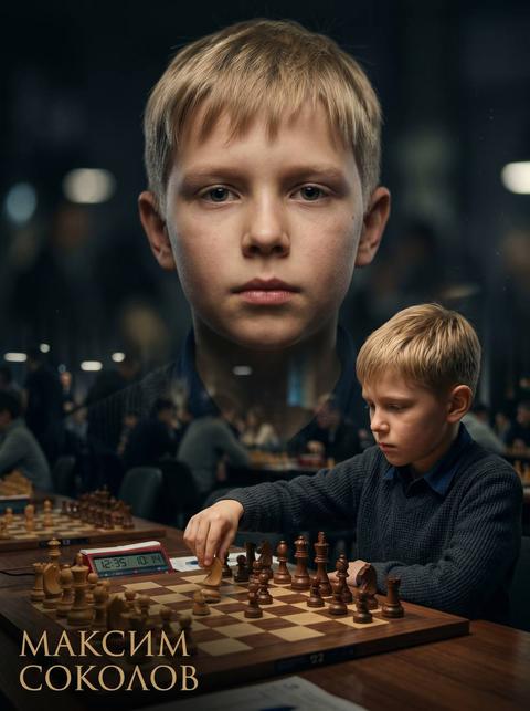 ШАХМАТЫ Создай кинематографичный спортивно-интеллектуальный постер с участием ребенка, играющего в шахматы, используя референсное фото и максимально точно сохраняя черты лица, пропорции и индивидуальность внешности, с реалистичной текстурой кожи без эффекта пластика. Сцена: турнирный зал, шахматный клуб или атмосферное минималистичное пространство. Освещение драматичное и направленное: мягкий свет падает на лицо и шахматную доску, остальное пространство затемнено, легкая дымка усиливает глубину. Композиция: На переднем плане — ребенок за шахматной доской в момент принятия решения (рука зависла над фигурой или делает ход). Камера на уровне доски или чуть ниже — акцент на фигурах и выражении лица. Шахматная доска детализирована, ощущение напряженной партии. На заднем плане — крупный портрет того же ребенка, с точным сохранением лица с референса, сосредоточенный, спокойный и уверенный взгляд. Важное требование (референс): Сохранить идентичность лица: форма глаз, носа, губ, пропорции. Не изменять возрастные черты. Реалистичная кожа: текстура, без сглаживания и «пластика». Без чрезмерной ретуши. Максимальная узнаваемость. Внешний вид: Аккуратная одежда (рубашка, поло или легкий пиджак). Естественный внешний вид. Возможны детали: шахматные часы рядом. Фон: Затемненный зал или спокойный интерьер. Размытые силуэты столов или игроков. Лучи мягкого света. Глубина и эффект боке. Цветовая палитра: Глубокие темные оттенки (черный, графит, темно-коричневый). Контраст светлых и темных фигур. Теплый направленный свет (золотистый). Сдержанные цвета. Текст: Имя и фамилия: «{FULLNAME}». Шрифт: строгий, элегантный, интеллектуальный. Стиль: Гиперреализм с сохранением likeness, Cinematic lighting, High contrast, Ultra detailed, Depth of field, Фокус на лице и доске. Эффекты: Легкая дымка, мягкие световые лучи, легкие светящиеся искры (очень деликатно), подчеркивание текстуры дерева и реалистичной кожи, глубокая резкость на фигурах и глазах. Атмосфера: концентрация, интеллект, стратегия, спокойствие, внутренняя сила, напряжение момента, дух соревнования. Кожа лица реалистичная без эффекта пластика. Другой текст кроме имени и фамилии не надо. На русском языке. Флаги и государственную символику не надо.