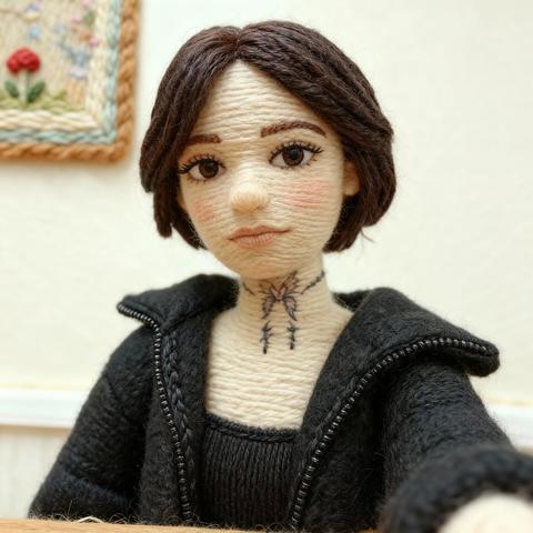 Используйте загруженное изображение в качестве основного референса и создайте рукотворное нитяное произведение искусства: диораму из пряжи и фетра. Макросъемка, мягкий рассеянный свет, высокодетализированные волокна и стежки, уютная, сказочная атмосфера и немного уменьшенный масштаб, как у диорамы.