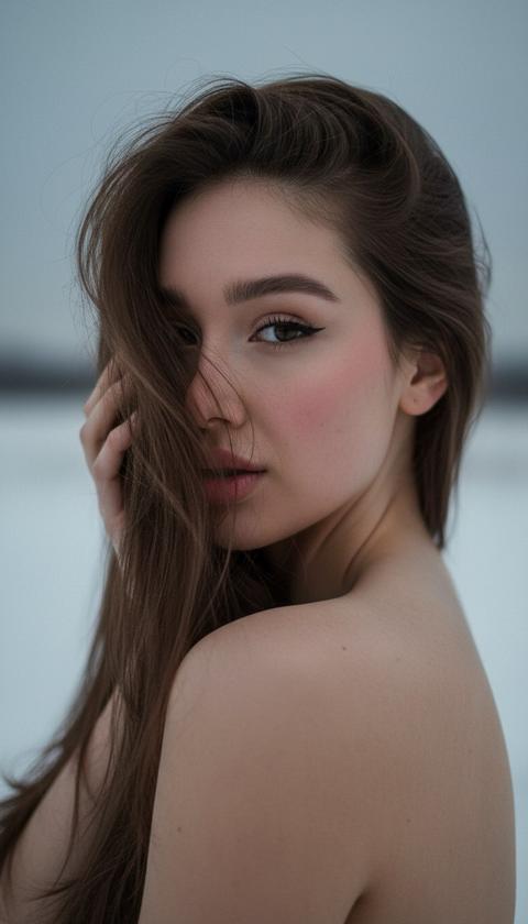 СТРОГО СОХРАНИ ВНЕШНОСТЬ девушки с прикреплённого фото 1:1. Не менять лицо, форму глаз, нос, кожу с порами, возраст, причёску, пропорции тела. Загруженное фото — единственный эталон внешности.
Крупный план
лица и плеча девушки. Видно только плечо, волосы и лицо. Взгляд прямо в камеру через плечо, выразительные глаза. На глазах тонкие чёрные стрелки, ресницы пышные. На теле хайлайтер. На лице легкий макияж волосы красиво растрёпанны, частично закрывают лицо. Девушка закрывает часть щеки рукой, взгляд мечтательный. Свет тусклый подчеркивает объем, создавая кинематографичную атмосферу. отсутствие одежды. Не переноси одежду с референса. Зимнее холодное пространство, в котором стоит девушка, (размытое зимнее поле в сумерках) усиливает концентрацию на лице. Румяна от холода на носу и щеках.
Образ мечтательный и нежный, фотореалистичный, текстурная детализация видны несовершенства лица
8к. СТРОГО СОХРАНИ ВНЕШНОСТЬ девушки с прикреплённого фото 1:1. Не менять лицо, форму глаз, нос, кожу с порами, возраст, причёску, пропорции тела. Загруженное фото — единственный эталон внешности.
Крупный план
лица и плеча девушки. Видно только плечо, волосы и лицо. Взгляд прямо в камеру через плечо, выразительные глаза. На глазах тонкие чёрные стрелки, ресницы пышные. На теле хайлайтер. На лице легкий макияж волосы красиво растрёпанны, частично закрывают лицо. Девушка закрывает часть щеки рукой, взгляд мечтательный. Свет тусклый подчеркивает объем, создавая кинематографичную атмосферу. отсутствие одежды. Не переноси одежду с референса. Зимнее холодное пространство, в котором стоит девушка, (размытое зимнее поле в сумерках) усиливает концентрацию на лице. Румяна от холода на носу и щеках.
Образ мечтательный и нежный, фотореалистичный, текстурная детализация видны несовершенства лица
8к.