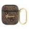 Чехол Guess PU leather 4G metal logo с карабином для Airpods 1/2, коричневый
