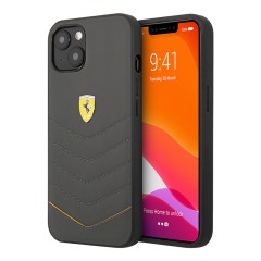 Кожаный чехол Ferrari Quilted with metal logo Hard для iPhone 13, серый