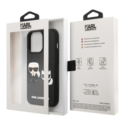 Чехол Lagerfeld 3D Rubber Karl and Choupette Hard для iPhone 14 Pro, черный