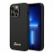 Чехол Guess Liquid Silicone Gold Metal logo для iPhone 14 Pro, черный