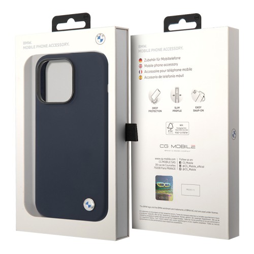 Чехол BMW Liquid Silicone для iPhone 14 Pro, синий