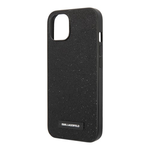 Чехол Lagerfeld Solid glitter Plaque logo Hard для iPhone 14, черный