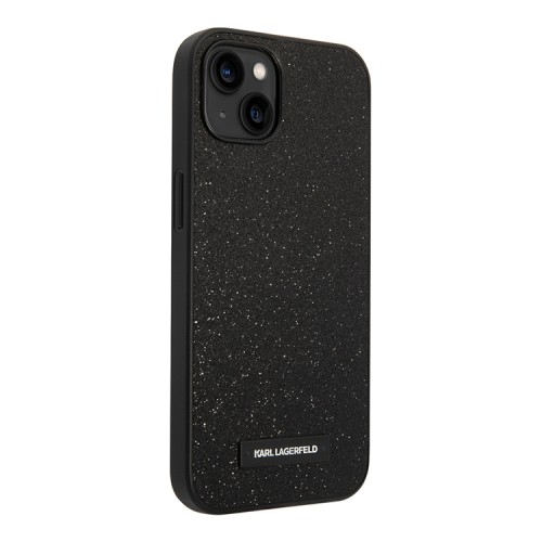 Чехол Lagerfeld Solid glitter Plaque logo Hard для iPhone 14, черный