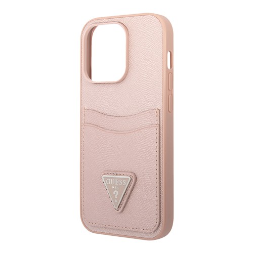 Чехол Guess PU Saffiano Double cardslot w Metal triangle logo Hard для iPhone 14 Pro Max, розовый