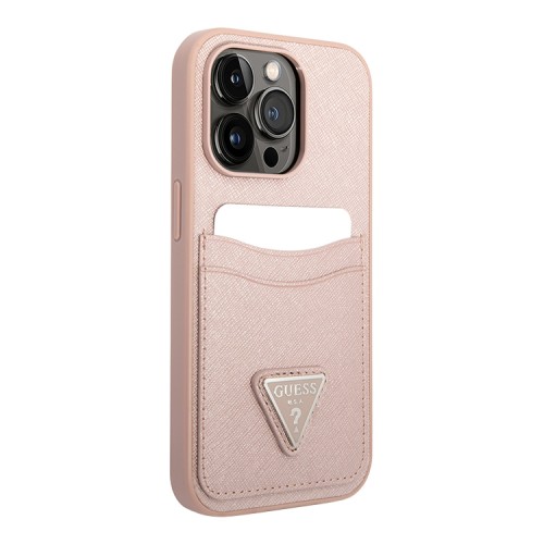 Чехол Guess PU Saffiano Double cardslot w Metal triangle logo Hard для iPhone 14 Pro Max, розовый