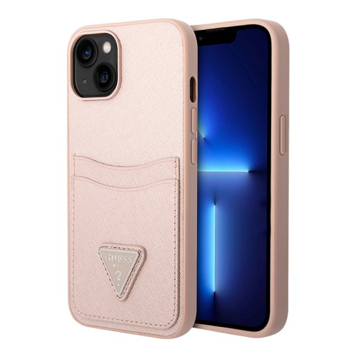 Чехол Guess PU Saffiano Double cardslot w Metal triangle logo Hard для iPhone 14 Plus, розовый