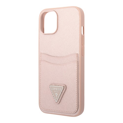 Чехол Guess PU Saffiano Double cardslot w Metal triangle logo Hard для iPhone 14 Plus, розовый